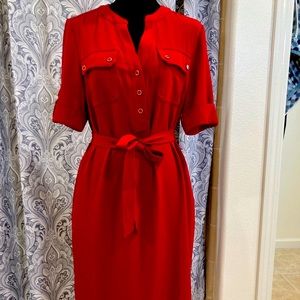 NWOT red shirt dress Anne Klein size M belted shirt dress with gold buttons